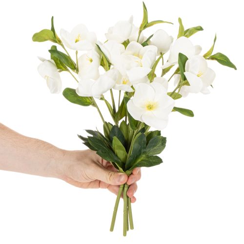 Julerose kunstig blomst hvit dekorativ kunstig blomsterbukett, 40 cm, 4 stk. | Floristik24.no