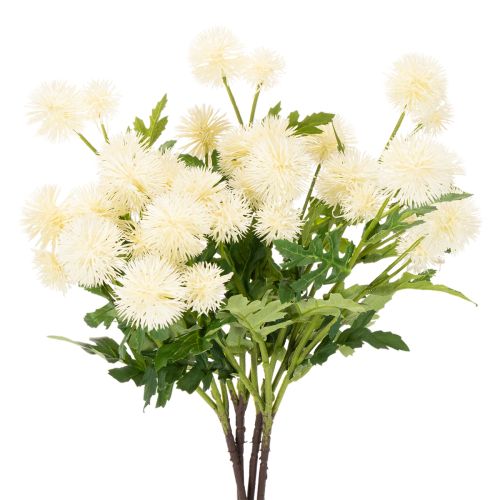 Kunstig krysantemumblomst, kremhvit bukett, dekorativ gren, stor 56 cm, 4 stk.