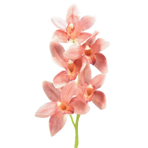 Cymbidium orkidé kunstig 5 blomster fersken 65cm