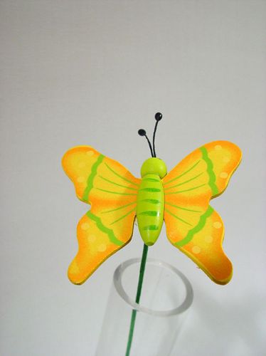 gjenstander Butterfly on pick grønt / gult treverk 7cm (24stk)