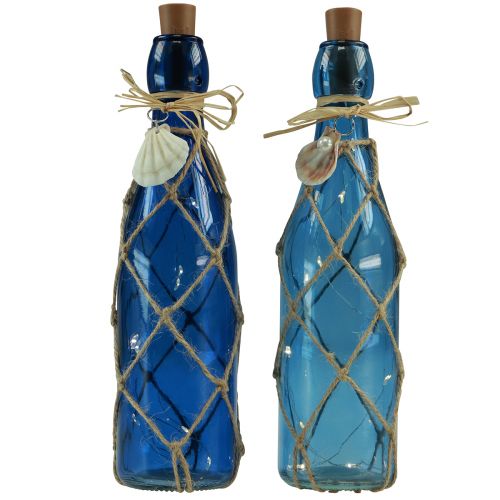Glassflaske maritime blå flasker med LED H28cm 2stk