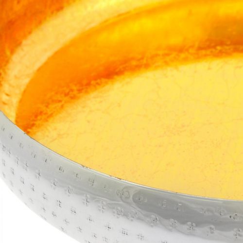 Floristik24 Dekorativ skål i metall rundt Gylden &amp; sølv brett Ø36,5cm