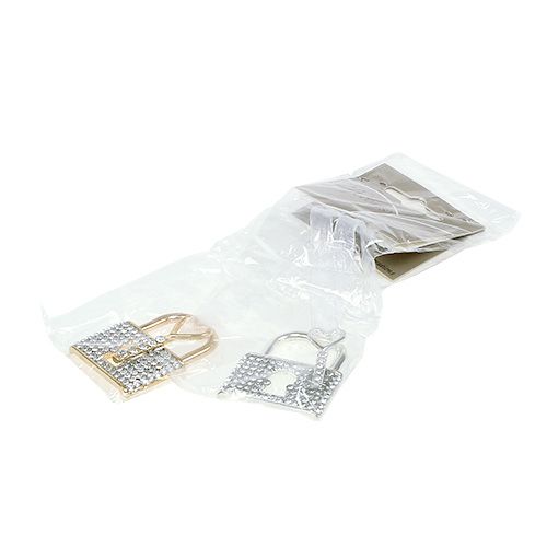 Floristik24 Anhengslås med nøkkel 5cm gull / sølv 2stk