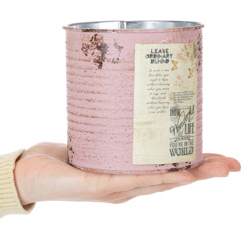 Dekorativ blikk, antikk rose, metallboks til planting, Ø11 cm H10,5 cm | Floristik24.no