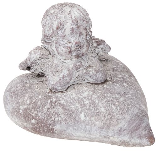 gjenstander Dekorativ engelfigur på hjerte laget av støpt stein 15 × 13,5 × 12 cm