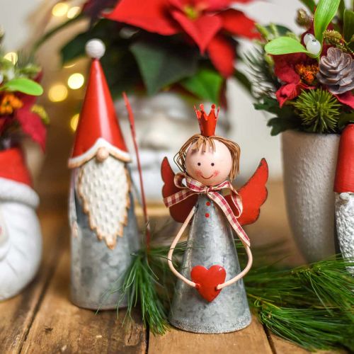 Floristik24 Dekorativ engel med krone metall sølv, rød Ø7,5 H13,5cm 2stk
