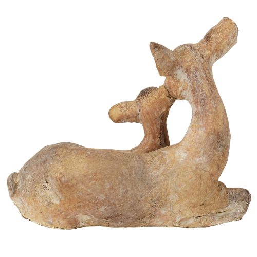 gjenstander Dekorativ figur hjort med fawn støpt stein brun hvit 20×11×17 cm