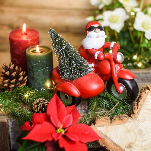 Floristik24 Dekorativ figur julenisse på motorsykkel med gran 19,5×13×16cm