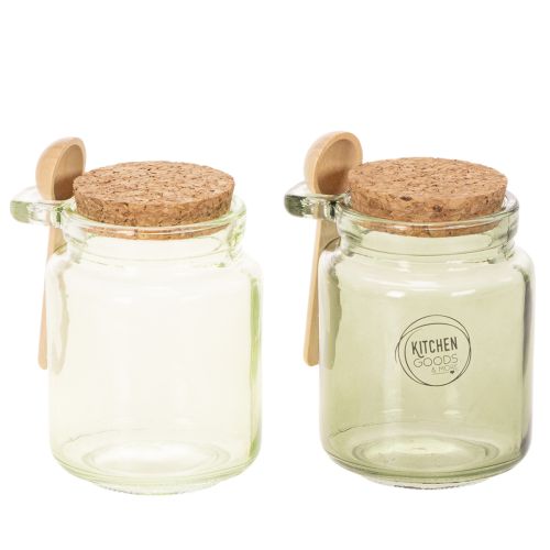 Dekorativt glass med korklokk og skje, grønn, Ø7 cm, H10 cm, 2 stk. kjøpe | Floristik24.no