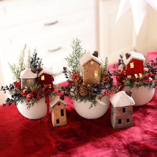 Floristik24 Dekorativt huskeramikk kremrød grå 10/12/13,5 cm 3 stk.