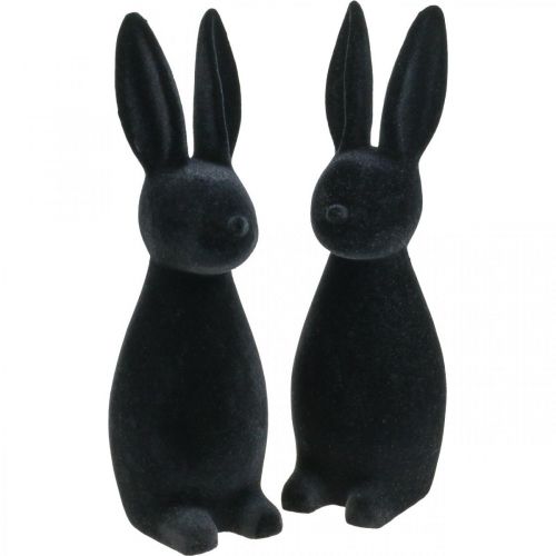 Deco Bunny Deco Easter Bunny Flocked Black H29,5cm 2stk