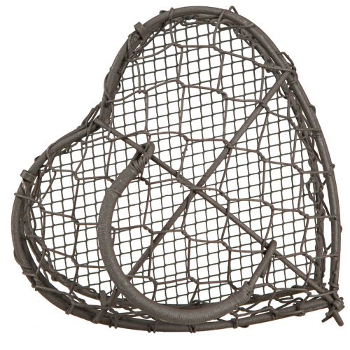 gjenstander Dekorativt hjerte laget av ståltråd til fylling, vintage grå, 14 x 13,5 cm