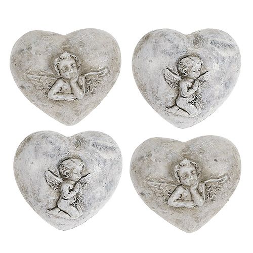Floristik24 Mini dekorative hjerter med engel 4cm grå 8stk