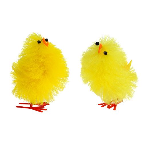 Floristik24 Dekorative kyllinger laget av chenille gule 6,5 cm 6stk