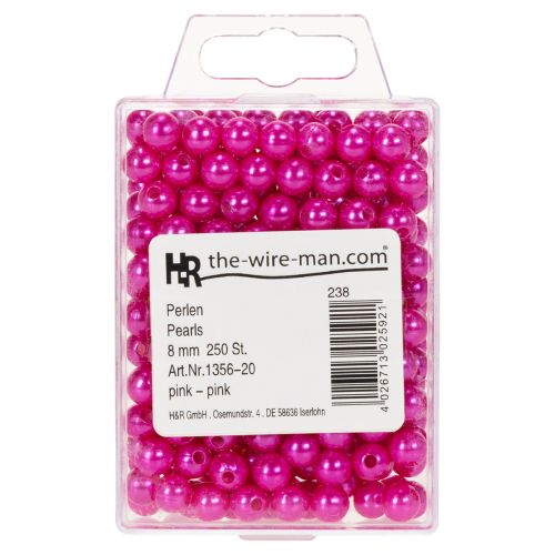 Dekorative rosa perler, Ø8 mm,