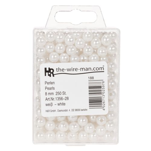 Dekorative hvite perler, Ø8