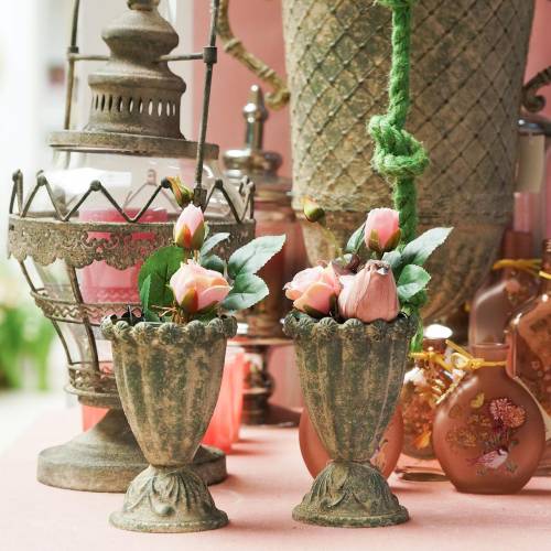 Dekorativ kopp, antikk utseende, metall, mosegrønn, Ø9cm, H14,5cm
