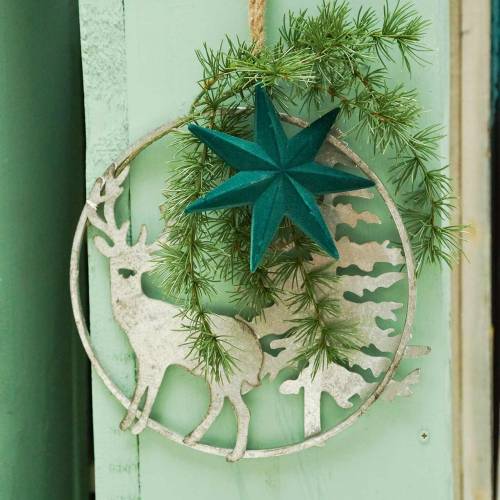 Floristik24 Deco ring reinsdyr og gran antikk look sølv Ø30cm Til å henge opp