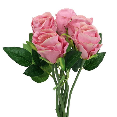 Floristik24 Deco rose Ø6cm rosa L30cm 6stk