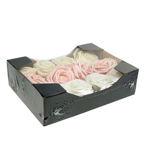 Floristik24 Deco rose mix hvit, rosa, krem Ø7,5cm 12p