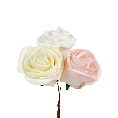 Deco rose hvit, krem, rosa blanding Ø6cm 24stk