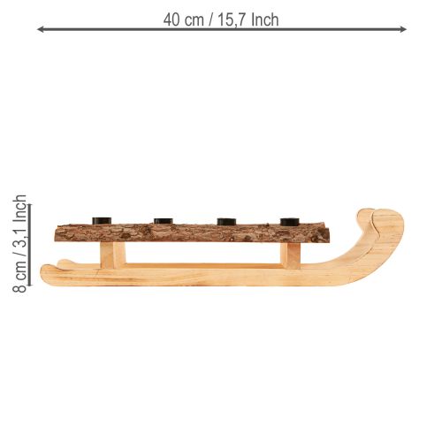 Dekorativ slede i trebark, 4 lysestak, 40 × 12,5 cm | Floristik24.no