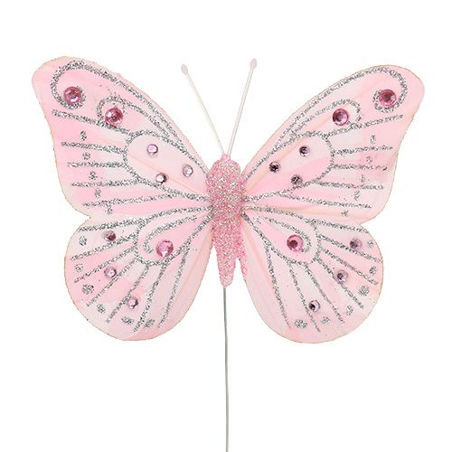 Floristik24 Dekorativ sommerfuglerosa med glimmer 10,5 cm 3stk