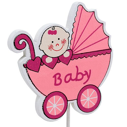 Floristik24 Dekorativ plugg vogn 6cm rosa, blå 16 stk