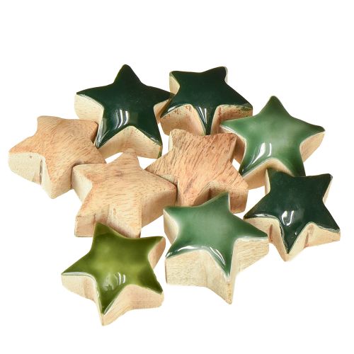 Floristik24 Dekorative stjerner trestjerner grønne sprededekorasjoner 3 cm 9 stk