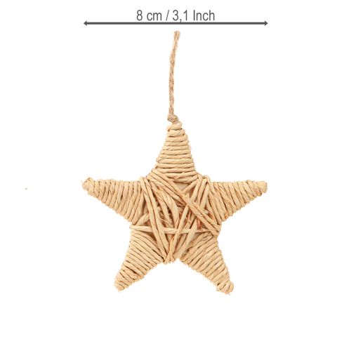 gjenstander Dekorative stjerner, hamp raffia, 7,5 cm, juletrepynt, 8 deler