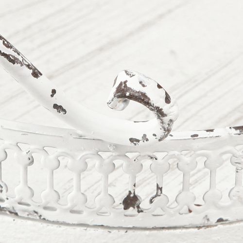 Floristik24 Dekorativt brett metall hvitt håndtak shabby chic Ø20cm H8cm