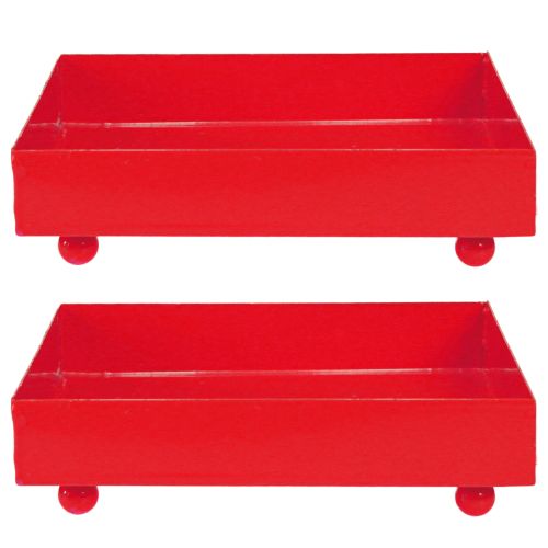 gjenstander Dekorativt brett firkantet rødt metallbrett 15×15 cm 2 stk