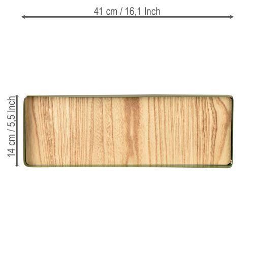 gjenstander Dekorativt brett rektangulært grønn metallbunn i tre 41 × 14 cm