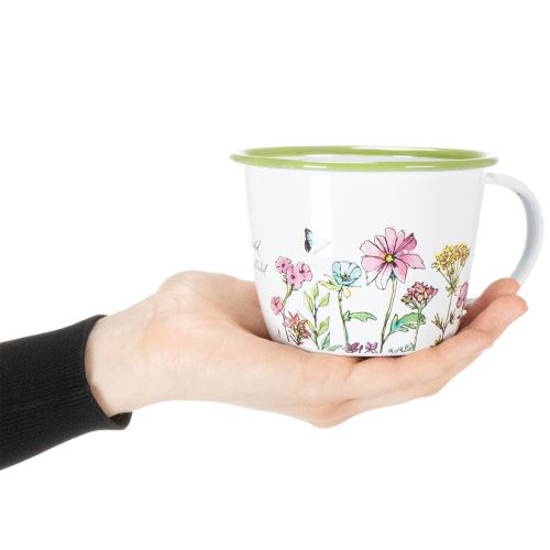 gjenstander Dekorativ kopp, emaljert blomsterpotte, Ø11 cm H8 cm