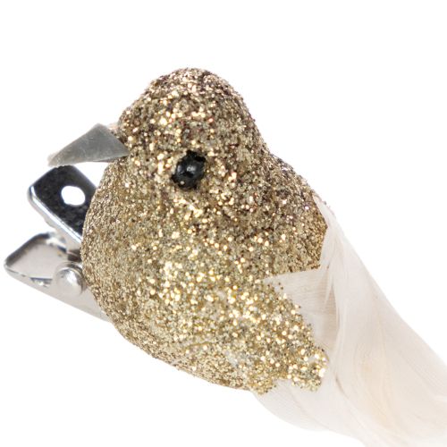 gjenstander Dekorativt par med duer, dekorative fugler med klips, gyllen, 5 cm, 4 stk.