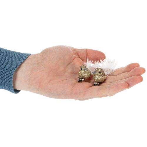 gjenstander Dekorativt par med duer, dekorative fugler med klips, gyllen, 5 cm, 4 stk.