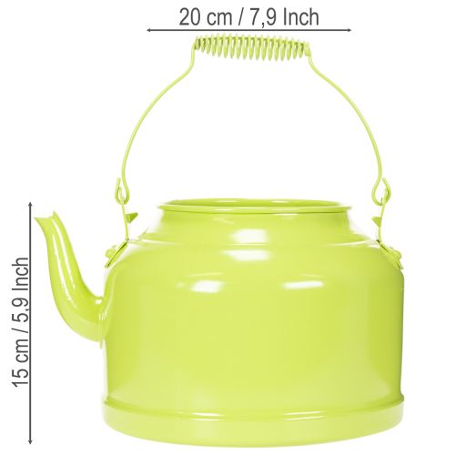 Dekorativ tekanne i metall, eplegrønn - blomsterpotte - Ø20 cm H15 cm - allsidig hagedekorasjon og gaveidé | Floristik24.no