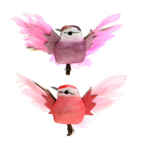 Floristik24 Dekorative fugler på klips rosa / lilla 9cm 8stk