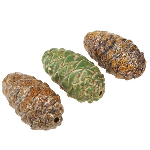 Dekorative keramiske kongler, assortert grønn, gul, brun, 8,5 cm, 6 stk. | Floristik24.no