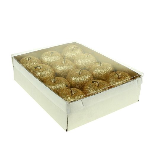 Floristik24 Dekorative epler gull med glimmer Ø6cm 12stk