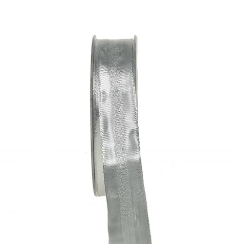 Dekorativt bånd sølv med striper 25mm 20m