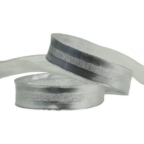 Dekorativt bånd sølv med striper 25mm 20m