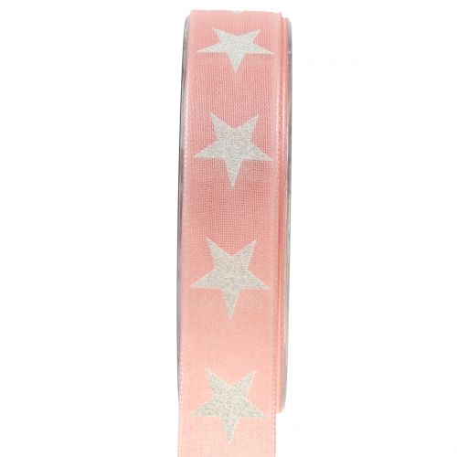 Floristik24 Dekorativt bånd med glimmerstjerne rosa 25mm 20m
