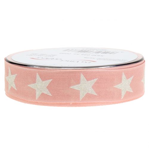 Floristik24 Dekorativt bånd med glimmerstjerne rosa 25mm 20m