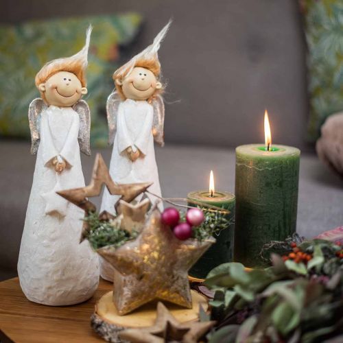 Floristik24 Dekorativ englefigur Jul med stjernehvit 10 × 8 × 28,5cm