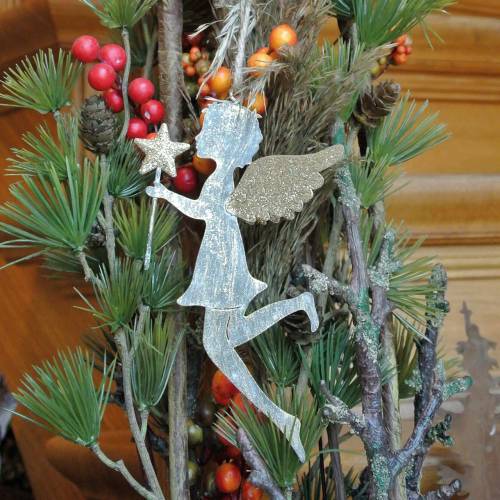 Floristik24 Dekorativ engel med tryllestav for å henge metall gylden, sølv 15,5 cm × 9,5 cm 3 stk.