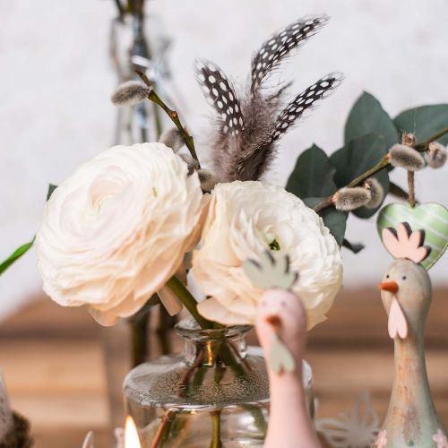 Floristik24 Dekorfjær prikket på pinnen Ekte perlehønefjær 4-8cm 24 stk.