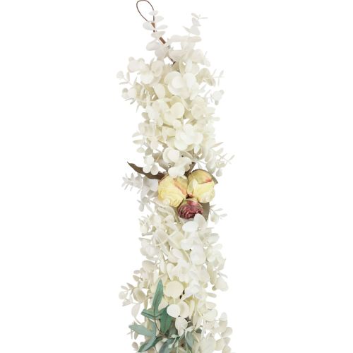 Floristik24 Dekorativ krans plantekrans eukalyptus kunstige roser tørt utseende 170cm bleket