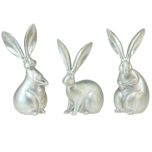 Dekorative kaniner sølv dekorative figurer påske 17,5x20,5cm 3stk