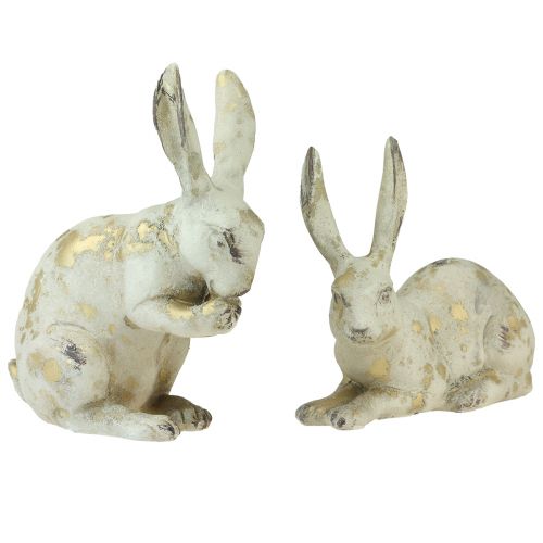 Dekorative kaniner stående stående hvitt gull H12,5x16,5cm 2stk